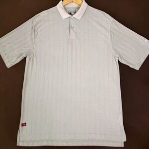 Top Flite Mens Large Tan Textured Vertical Stripe Short Sleeve Golf Polo